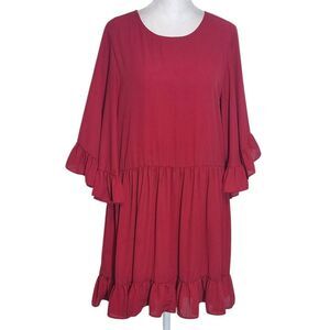 Caramela Red Ruffle Trim Mini Dress Size Small Oversized Red Mini Dress